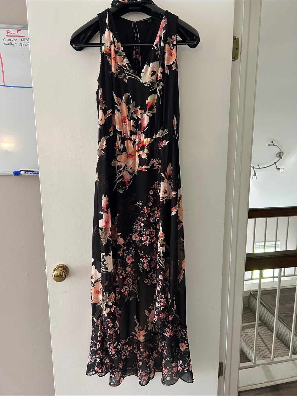 White House Black Market Black Floral Asymmetrical Maxi Dress